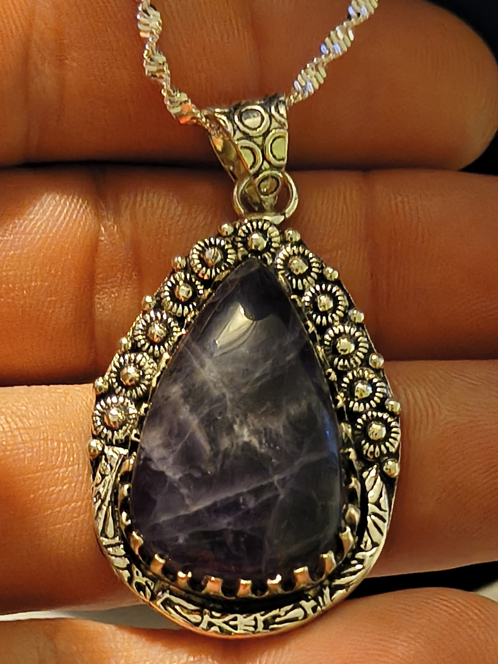 Sterling Silver Teardrop Amethyst Pendant Necklace - Purple